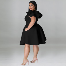 SC Plus Size Fashion Ruffle Solid Dress GDAM-218211