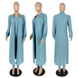 SC Solid Color Tube Tops Jumpsuit And Long Cardigan Coat Two Piece Set PIN-8712