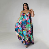 SC Plus Size Sexy Fashion Printed Sling Maxi Dress(Without Belt) SSNF-211259