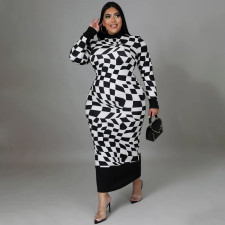 SC Plus Size Long Sleeve Plaid Printed Long Dresses NNWF-7726