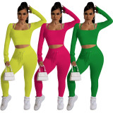 SC Solid Color Halterl Long Sleeve Pant Two Piece Set YD-8670