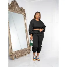 SC Casual Solid O Neck Short Sweatshirt And Sport Pant Two Piece Set DDF-88189