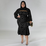 SC Plus Size Print Long Sleeve Short Pullover And Tube Top Dress Two Piece Set NNWF-7746