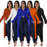SC Plus Size Solid Color Long Sleeve Long Cardigan Coat NNWF-7745