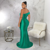 SC Sexy Solid Color Off Shoulder Split Maxi Dresses YF-10331