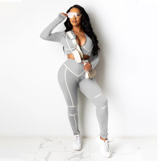 SC Tight Sports Casual Crop Coat And Pants Set YF-9695