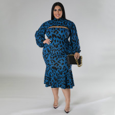 SC Plus Size Print Long Sleeve Short Pullover And Tube Top Dress Two Piece Set NNWF-7746