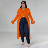SC Plus Size Solid Color Long Sleeve Long Cardigan Coat NNWF-7745