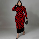 SC Plus Size Long Sleeve Plaid Printed Long Dresses NNWF-7726