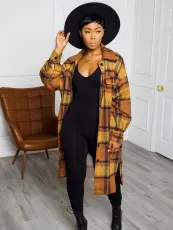 SC Plaid Print Split Long Coat OMY-81062
