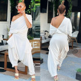SC Plus Size Solid Color Backless Loose Jumpsuit NY-2590