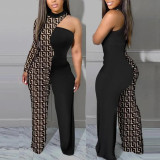 SC Plus Size Contrast Patchwork Fashion Print Jumpsuit NY-10338