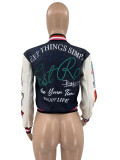 SC Fashion Printed Rib Color Block Splicing Baseball Jacket JRF-3717