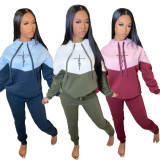 SC Casual Color Blocking Hoodies Pant Two Piece Set XMF-177