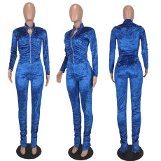 SC Gold Diamond Fleece Thickened Ruched Two Piece Pant Set QIYF-6301