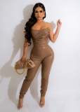 SC Sexy Tube Tops PU Leather Tight Jumpsuit GWDS-221012