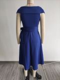 SC Solid Color Side Zipper Sleeveless Big Swing Dress(with waist belt) MIL-L372