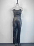SC Sexy Tube Tops PU Leather Tight Jumpsuit GWDS-221012