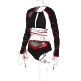 SC Clubwear Long Sleeve Wrap Bra Bandage Tops And Panties Two Piece Set GKLK-2910367W