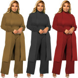 SC Plus Size Casual Solid Color High Collar Loose Three Piece Set CYAO-81059