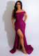 SC Sexy Solid One Shoulder Split Evening Dress LSD-83163