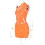 SC Fashion Sexy Single Shoulder Bodysuits Plush Skirt Suit BLG-289860