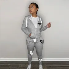 SC Plus Size Zipper Print Hooded Coat And Pants 2 Piece Set GDNF-N8777A1