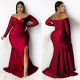 SC Plus Size Sexy V Neck Solid Color Split Maxi Dress NNWF-7749