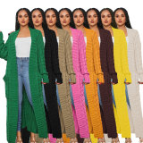 SC Solid Color Long Twist Sweater Cardigan Coat FSXF-F380