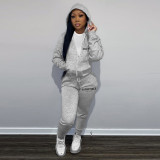 SC Letter Print Plush Hooded Sweatshirt And Pant Sport Suit AWN-1004
