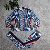 SC Print Long Sleeve Shirt And Pencil Pant Two Piece Set CY-7145