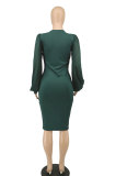 SC Solid Color Long Sleeve Slim Midi Dress XHXF-336