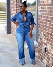 SC Plus Size Denim Top Jacket + Jeans Two Piece Set XCFF-925
