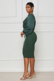 SC Solid Color Long Sleeve Slim Midi Dress XHXF-336