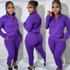 SC Solid Plush Pullover And Pant Casual Sports Suit WUM-22120