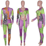 SC Sexy Print Hollow Out Jumpsuit(Without Headscarf) SH-390436