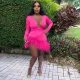 SC Solid V Neck Tassel Splicing Mini Dress YNSF-1870