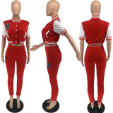 SC Colorblock Letter Single Breasted Short Sleeve Pants Baseball Uniform 2 Piece Sets YFS-10081