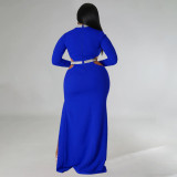 SC Plus Size Solid Color Hollow Out Split Maxi Dress NNWF-7748