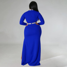SC Plus Size Solid Color Hollow Out Split Maxi Dress NNWF-7748