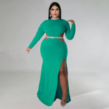 SC Plus Size Solid Color Hollow Out Split Maxi Dress NNWF-7748