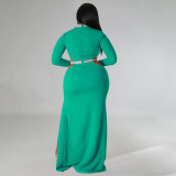 SC Plus Size Solid Color Hollow Out Split Maxi Dress NNWF-7748
