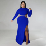 SC Plus Size Solid Color Hollow Out Split Maxi Dress NNWF-7748