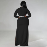 SC Plus Size Solid Color Hollow Out Split Maxi Dress NNWF-7748