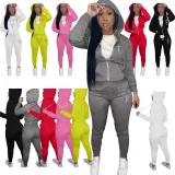 SC Casual Print Zipper Hooded Sweatshirt And Pant 2 Piece Set XMF-183