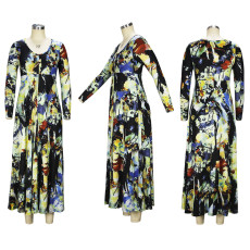 SC Fashion Print Long Sleeve Maxi Dress XHSY-19482