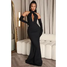 SC Sexy Backless Hollow Out Halter Maxi Dress GOSD-6808