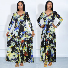 SC Fashion Print Long Sleeve Maxi Dress XHSY-19482