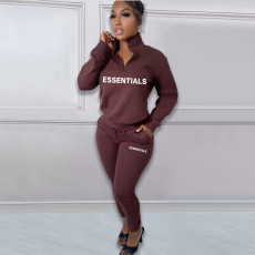 SC Letter Print Plush Pullover Hoodies Pant Two Piece Set NYF-8129