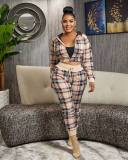 SC Plus Size Plaid Zipper Fashion Casual Two Piece Set HM-6627